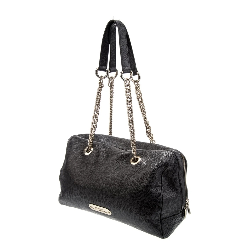 Versace Collection Black Leather Shoulder Bag with Silver Chain - Picture 2 of 9